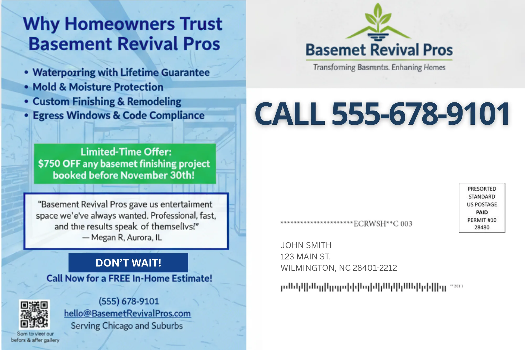 Direct Mail Marketing For Basement Services Companies — postcard back