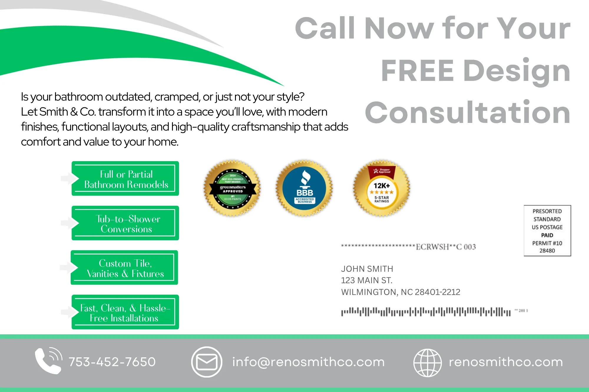 Direct Mail Marketing For Bathroom Remodeling Companies — postcard back