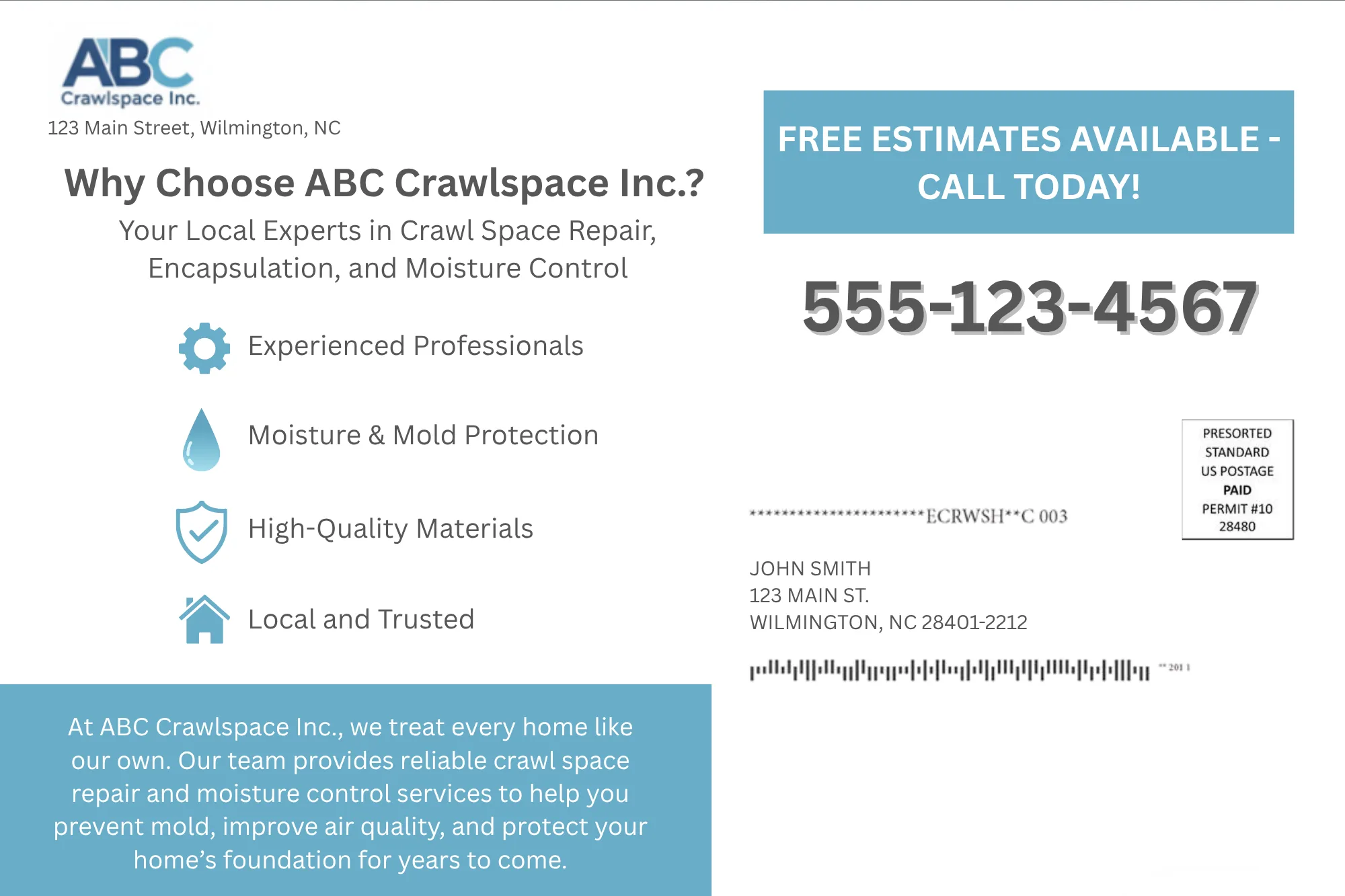 Direct Mail Marketing For Crawlspace Services Companies — postcard back