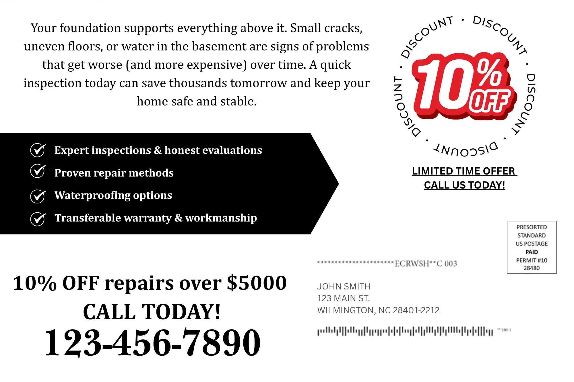 Direct Mail Marketing For Foundation Repair Companies — postcard back