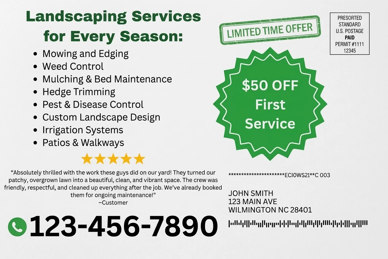 Direct Mail Marketing For Landscapers — postcard back