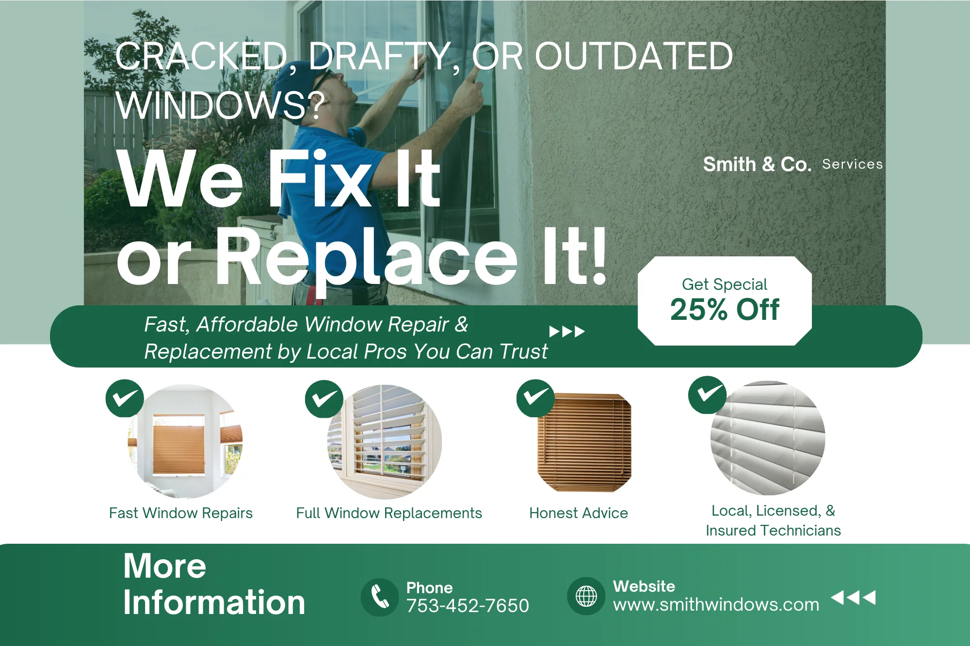 Direct Mail Marketing For Window Repair & Replacement Companies — postcard front