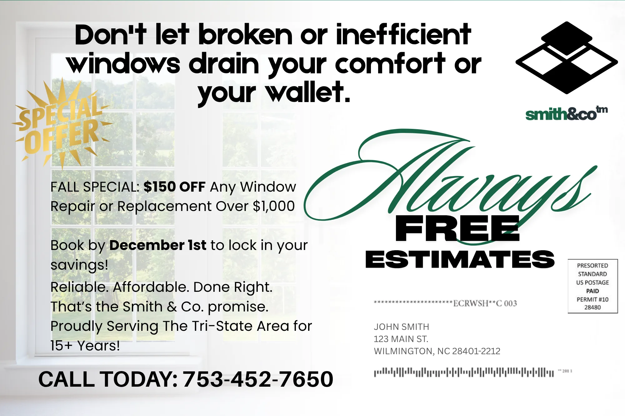 Direct Mail Marketing For Window Repair & Replacement Companies — postcard back